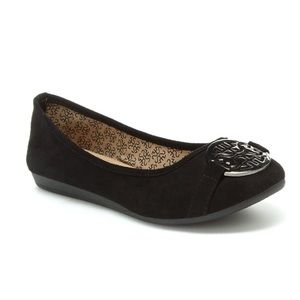 Harborsides Size 7.5 Memory Foam Black Slip On BalletFlats with Pewter Medallion